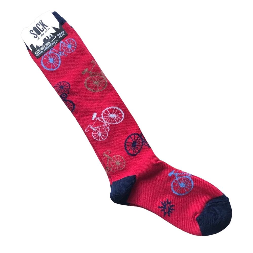 Sock It To Me Red Blue Black Bike Bicycle Youth Novelty Graphic Knee High Socks